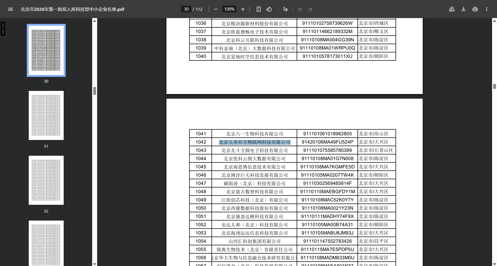 北京九叁有方物联网科技有限公司名单截图
